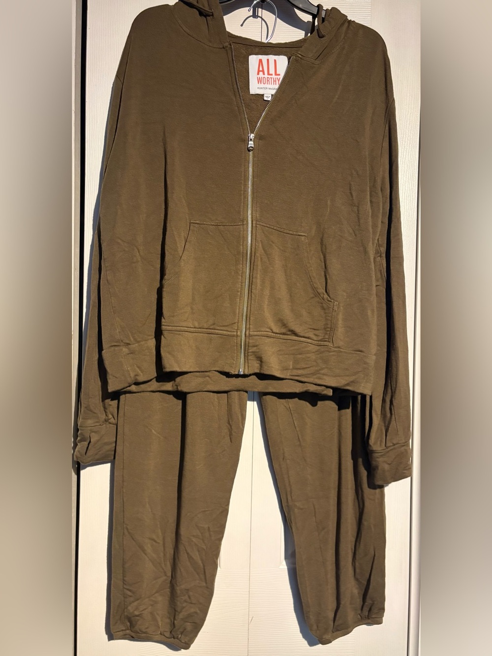All Worthy by Hunter McGrady Olive Green Zip Hoodie & Joggers Set